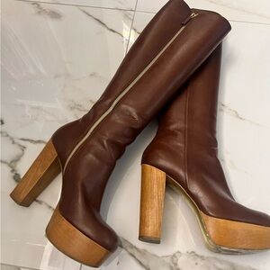 Stella McCartney Boots 
Size 37 
Gently Worn 
Burgundy 
Wood Platform Heels